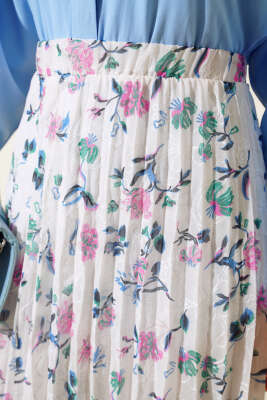 Nakış Detaylı Şifon Etek Fuşya - Uzun Etek