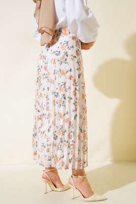 Nakış Detaylı Şifon Etek Hardal - Uzun Etek