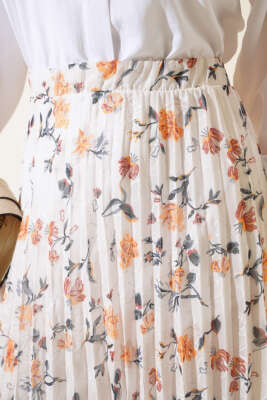 Nakış Detaylı Şifon Etek Hardal - Uzun Etek