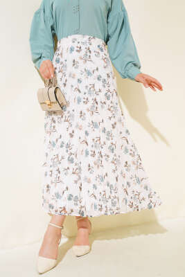 Nakış Detaylı Şifon Etek Petrol - Uzun Etek