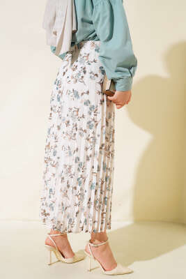 Nakış Detaylı Şifon Etek Petrol - Uzun Etek