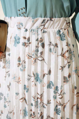 Nakış Detaylı Şifon Etek Petrol - Uzun Etek