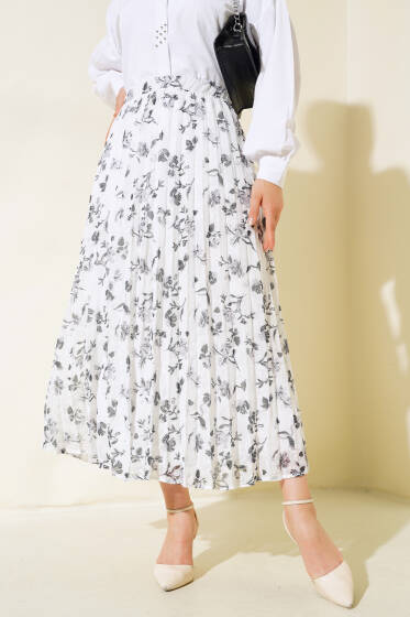 Nakış Detaylı Şifon Etek Siyah - Etek