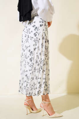 Nakış Detaylı Şifon Etek Siyah - Uzun Etek