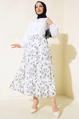 Nakış Detaylı Şifon Etek Siyah - Uzun Etek