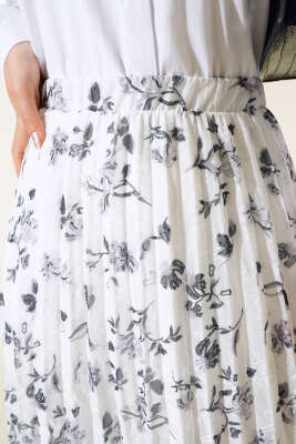 Nakış Detaylı Şifon Etek Siyah - Uzun Etek