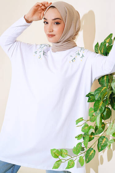 Nakış Detaylı Tunik Beyaz - Tunik