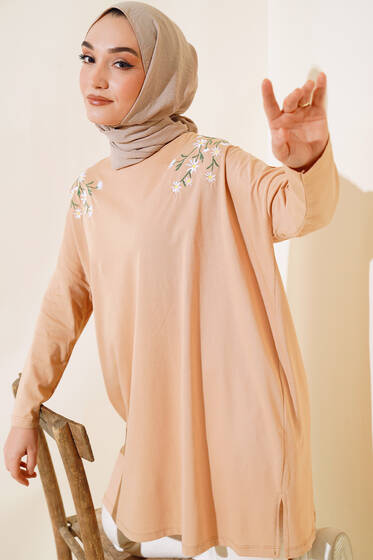 Nakış Detaylı Tunik Latte - Tunik
