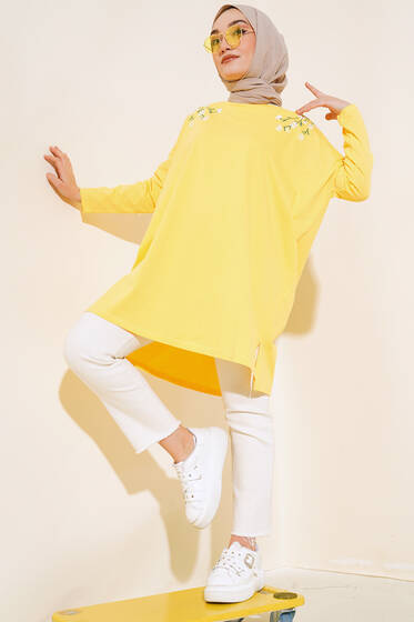 Nakış Detaylı Tunik Sarı - Tunik