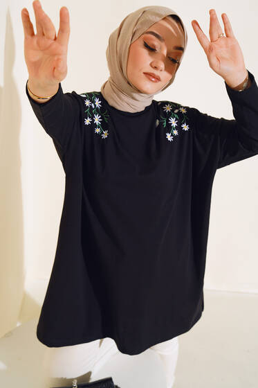 Nakış Detaylı Tunik Siyah - Tunik