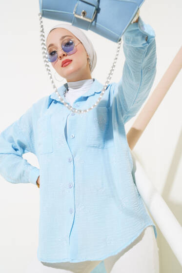 Nakış İşlemeli Gömlek Bebe Mavi - Gömlek