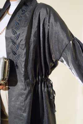 Nakış İşlemeli Parlak Kimono Füme - Panço