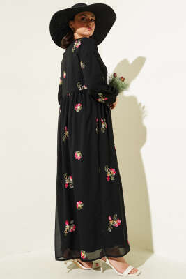 Nakış İşlemeli Şifon Elbise Siyah - 500-700 TL Ürünler
