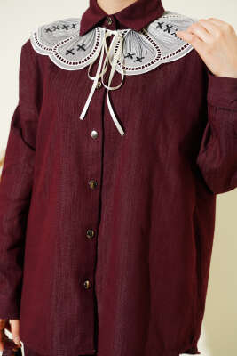 Nakışlı Bebe Yaka Düğmeli İkili Takım Bordo - İkili Takım