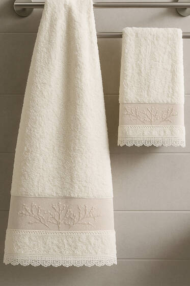 Nakışlı Dantelli 2'li Banyo ve El Havlu Seti Asorti 2 - HAVLU TAKIMLARI