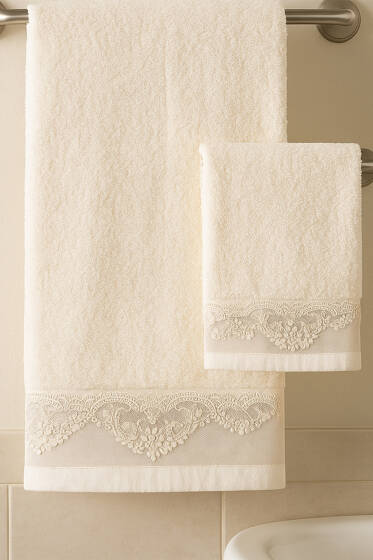 Nakışlı Dantelli 2'li Banyo ve El Havlu Seti Asorti 3 - HAVLU TAKIMLARI