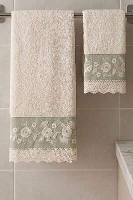 Nakışlı Dantelli 2'li Banyo ve El Havlu Seti Asorti 3 