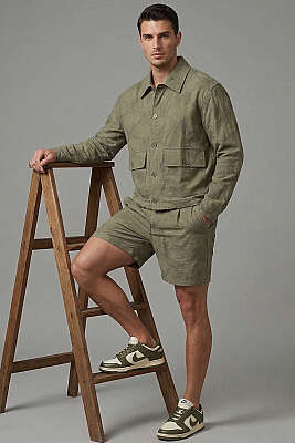 Nakışlı File Astarlı Erkek Ceket Haki - Erkek Ceket