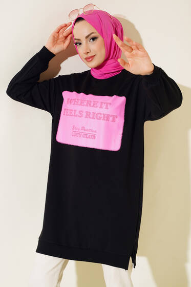 Nakışlı İki İp Tunik Siyah - Tunik