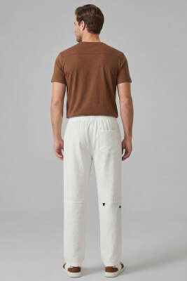 Nakışlı Keten Erkek Pantolon Beyaz - Erkek Pantolon