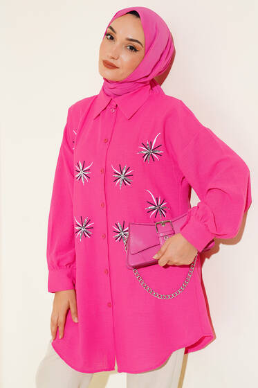 Nakışlı Pullu Gömlek Fuşya - Gömlek