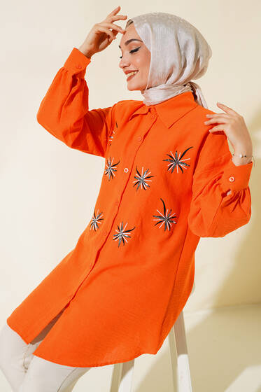 Nakışlı Pullu Gömlek Oranj - Gömlek