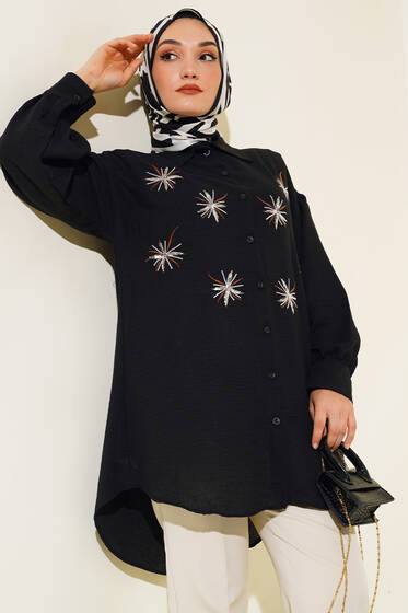 Nakışlı Pullu Gömlek Siyah - Gömlek