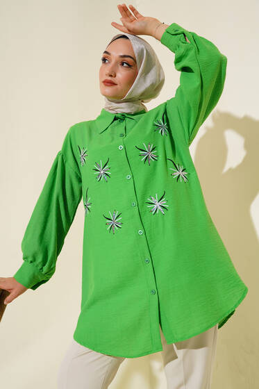 Nakışlı Pullu Gömlek Yeşil - Gömlek