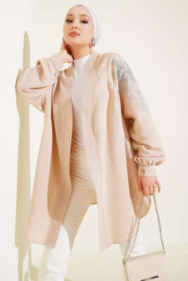 Nakışlı Pullu Kimono Bej 
