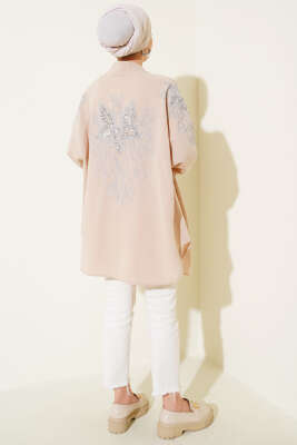 Nakışlı Pullu Kimono Bej - Yılın Fırsatı 