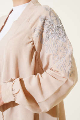 Nakışlı Pullu Kimono Bej - Yılın Fırsatı 