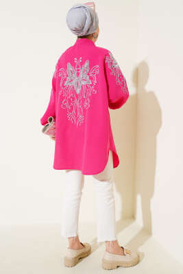 Nakışlı Pullu Kimono Fuşya - Dış Giyim&Mont
