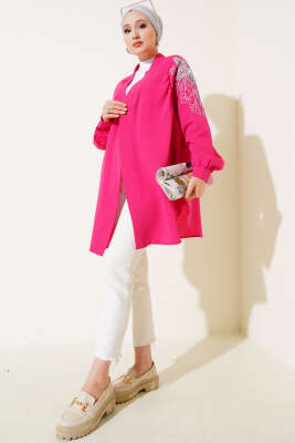 Nakışlı Pullu Kimono Fuşya - Yılın Fırsatı 