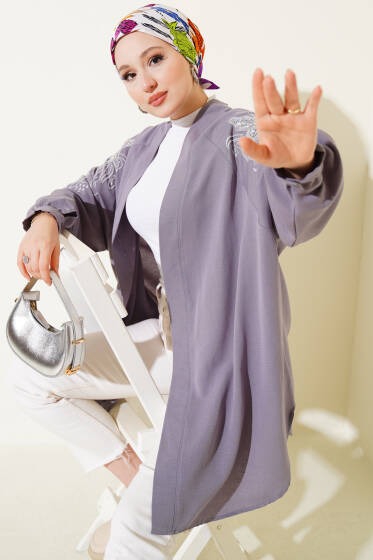 Nakışlı Pullu Kimono Gri - Yılın Fırsatı 