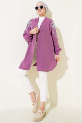 Nakışlı Pullu Kimono Lila - Dış Giyim&Mont