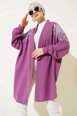 Nakışlı Pullu Kimono Lila 