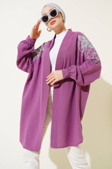 Nakışlı Pullu Kimono Lila - Yılın Fırsatı 