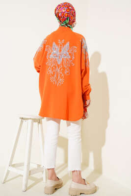 Nakışlı Pullu Kimono Oranj - Dış Giyim&Mont