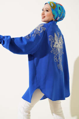 Nakışlı Pullu Kimono Saks 