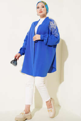 Nakışlı Pullu Kimono Saks - Dış Giyim&Mont