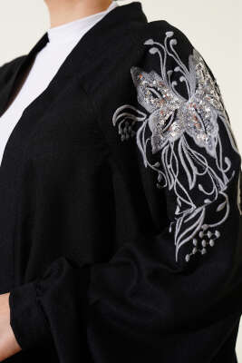 Nakışlı Pullu Kimono Siyah - Dış Giyim&Mont