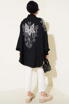 Nakışlı Pullu Kimono Siyah - Yılın Fırsatı 