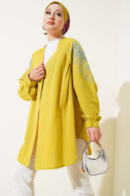 Nakışlı Pullu Kimono Yağ Yeşili 