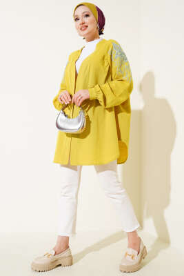 Nakışlı Pullu Kimono Yağ Yeşili - Yılın Fırsatı 