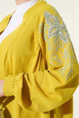 Nakışlı Pullu Kimono Yağ Yeşili - Yılın Fırsatı 