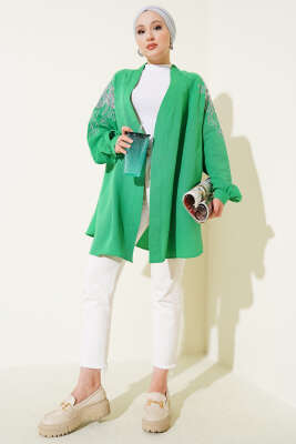 Nakışlı Pullu Kimono Yeşil - Yılın Fırsatı 