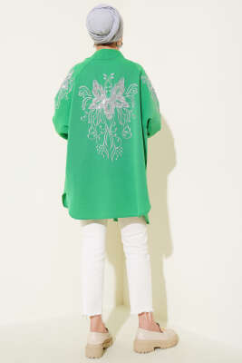 Nakışlı Pullu Kimono Yeşil - Yılın Fırsatı 