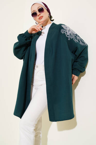 Nakışlı Pullu Kimono Zümrüt - Yılın Fırsatı 