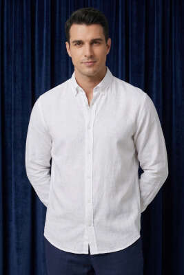 Nakışlı Tensel Erkek Gömlek Beyaz - GİESTO