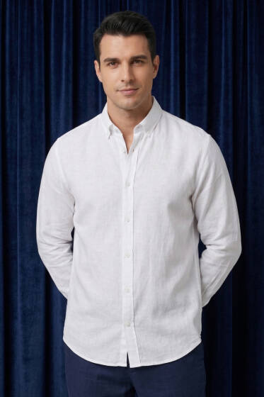 Nakışlı Tensel Erkek Gömlek Beyaz - Erkek Gömlek